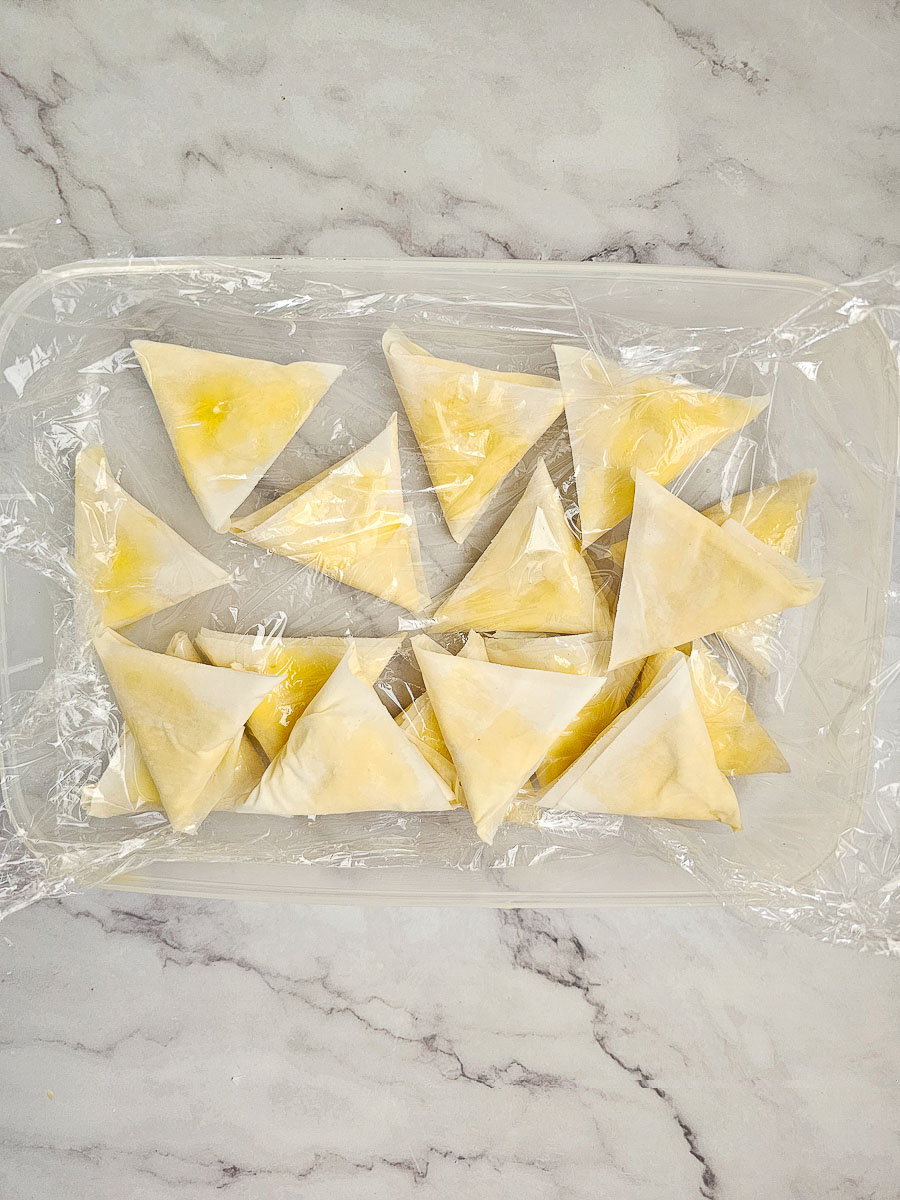 Greek Cheese Triangles, Tiropitakia, ready to freeze 