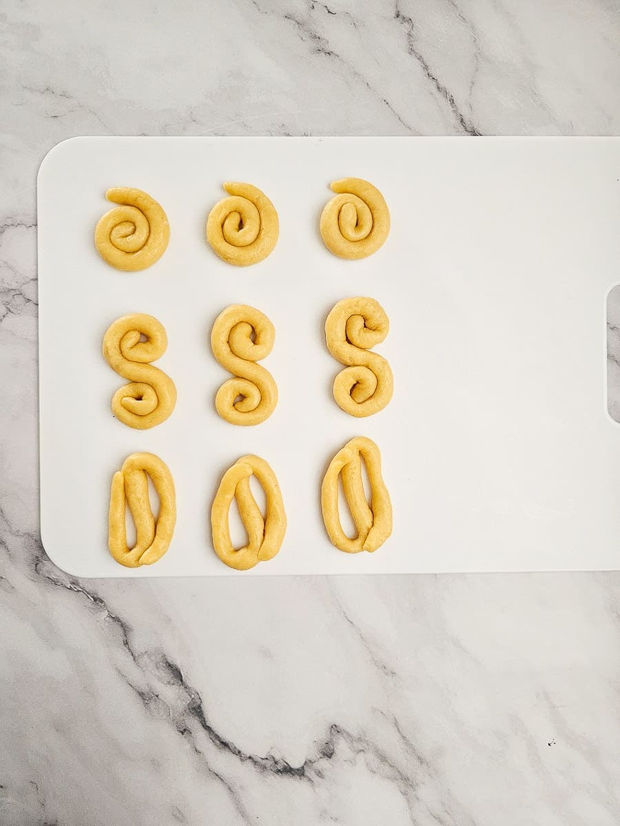 Greek Easter cookies-koulourakia shapes, snail, s-shape, boat