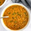 Greek lentil soup-fakes-in a white bowl