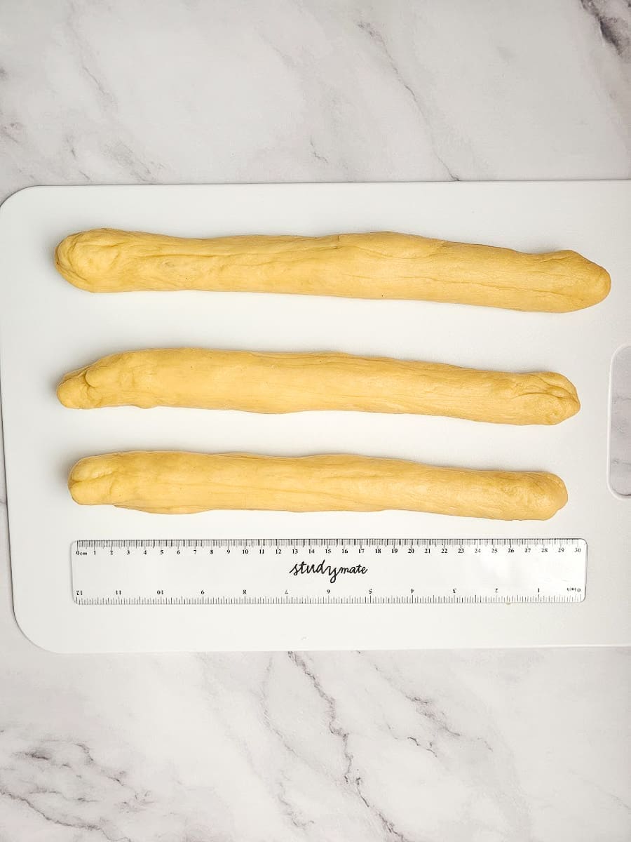 tsoureki dough length for plait ruler measurements