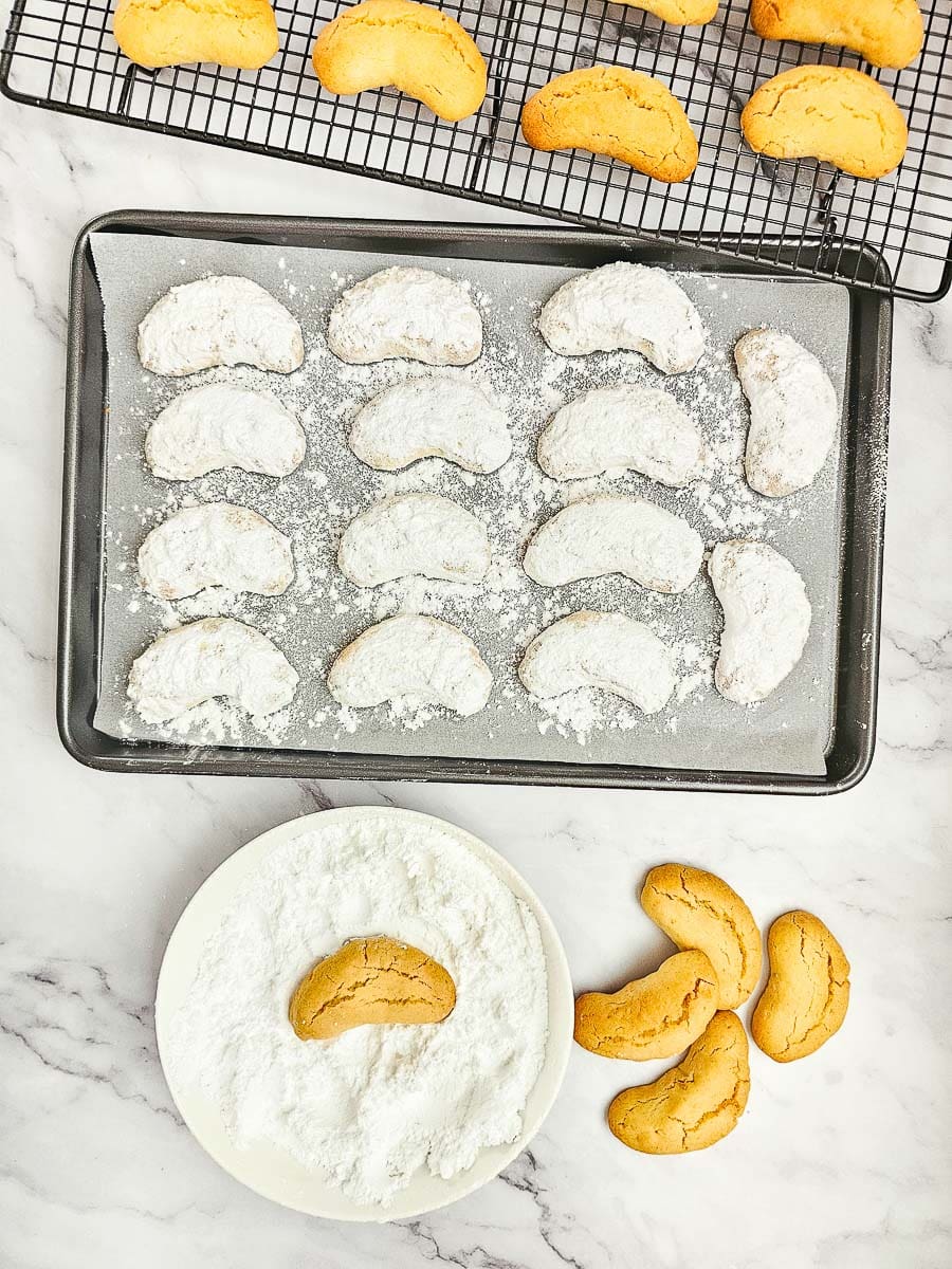 Greek Almond Shortbread Cookies-Kourambiedes-icing each one