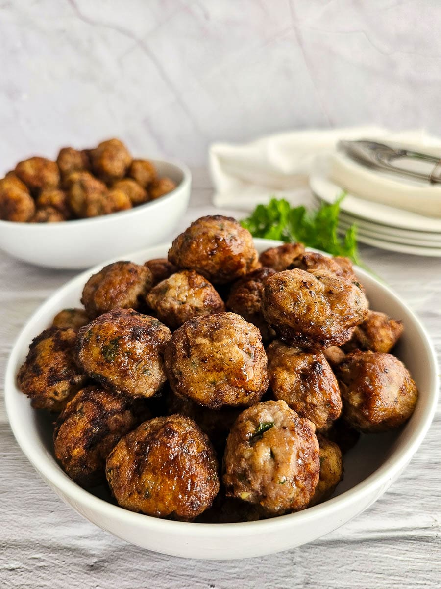 Greek Meatballs-Keftedes- serving bowl