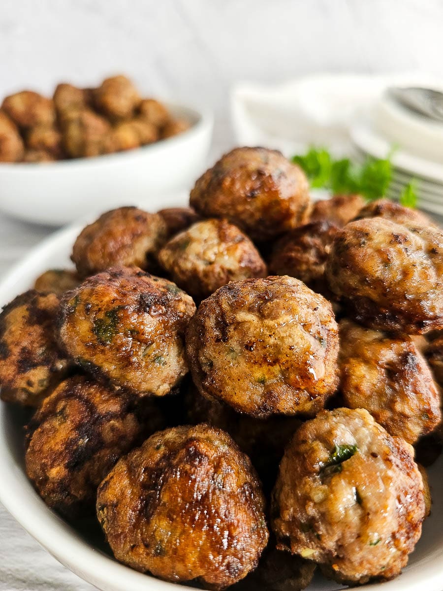 Greek Meatballs-Keftedes- serving bowl