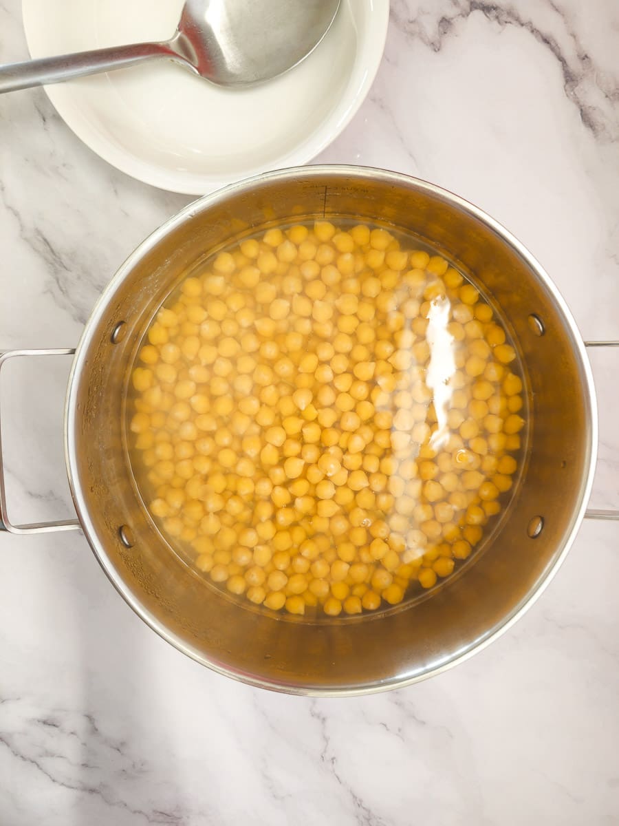 chickpeas simmering in sauceapan