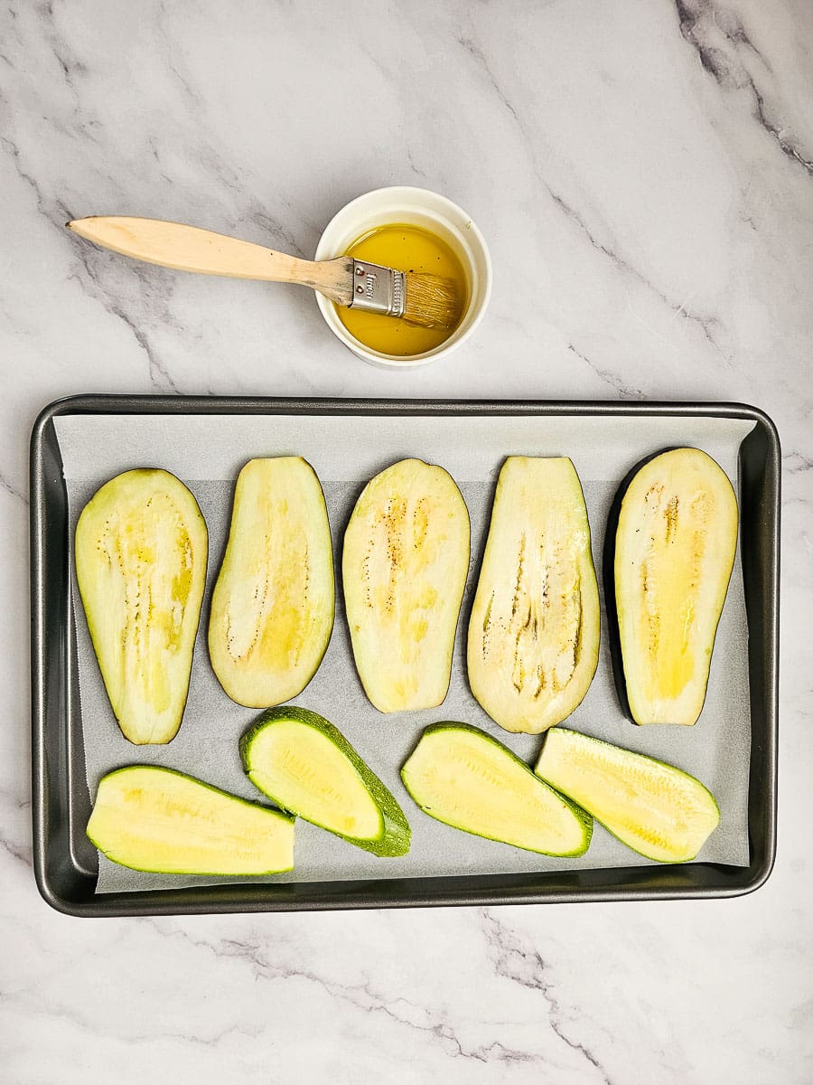 baking eggplants and zucchini