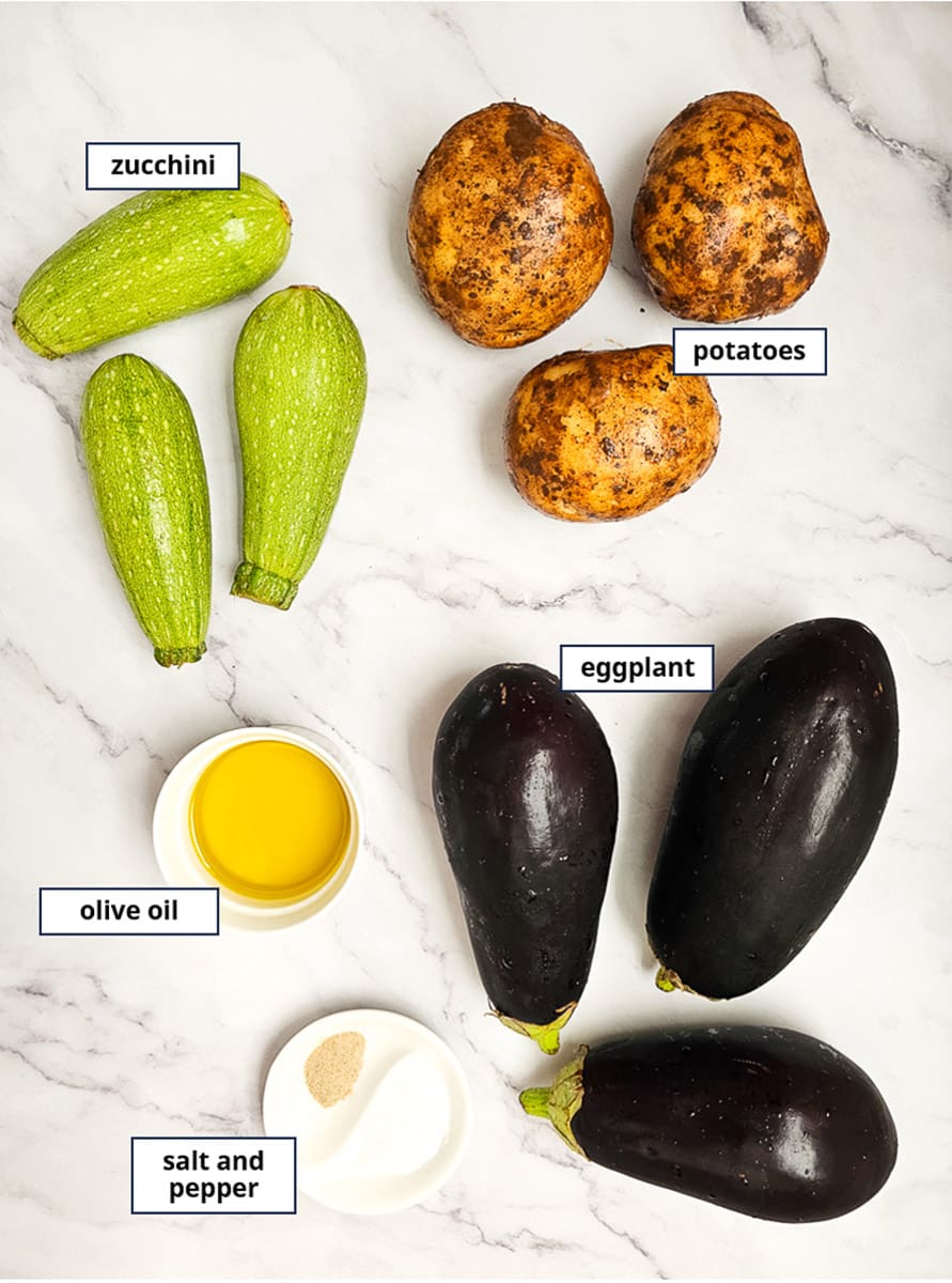 Vegan Moussaka ingredients for vegetable layer