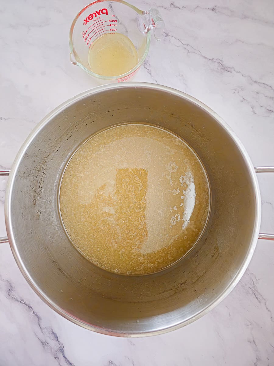 chicken broth in a saucepan