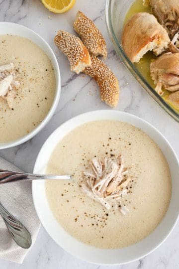 Greek lemon chicken soup - avgolemono in a bowl