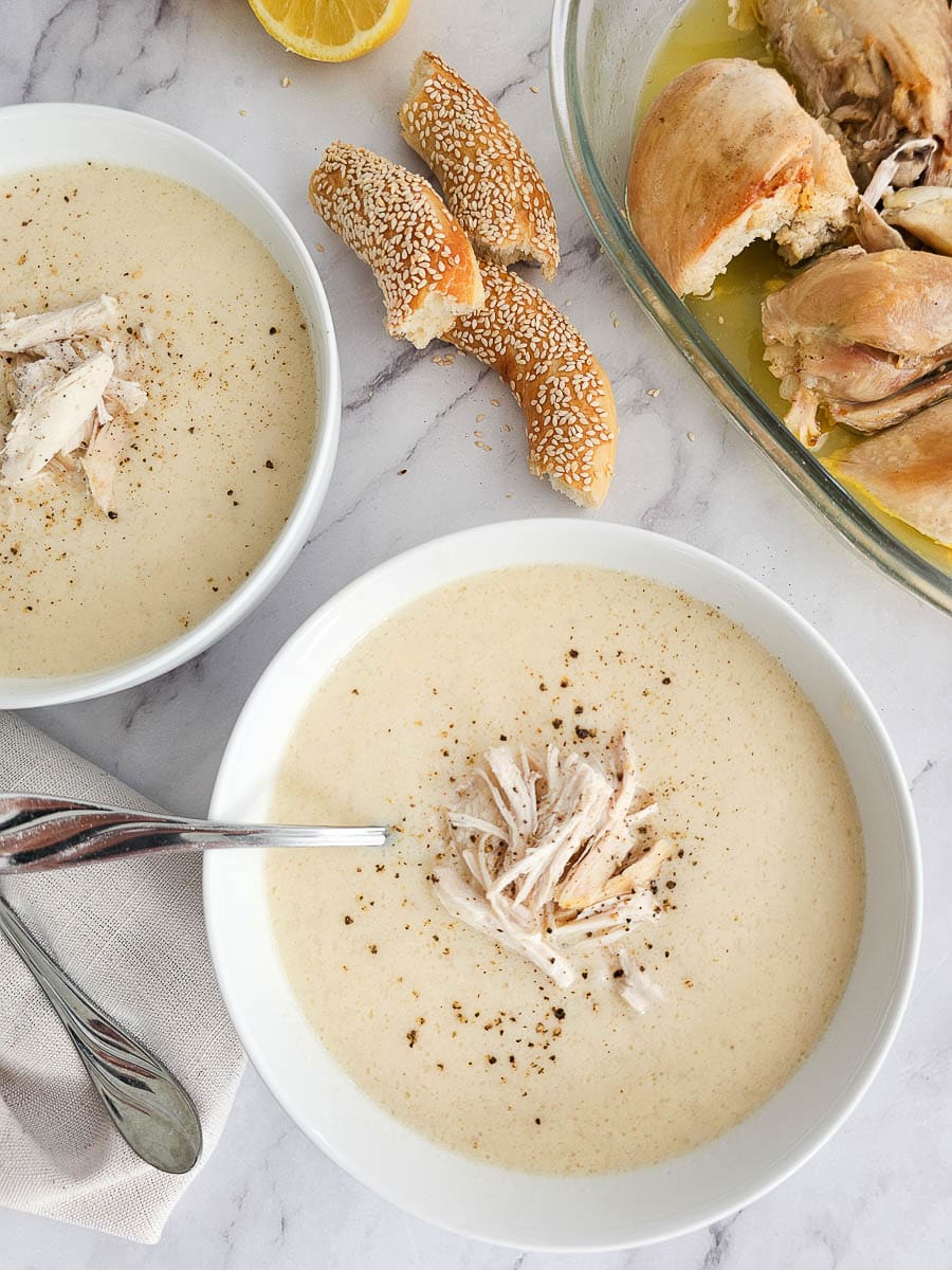 Greek lemon chicken soup - avgolemono in a bowl