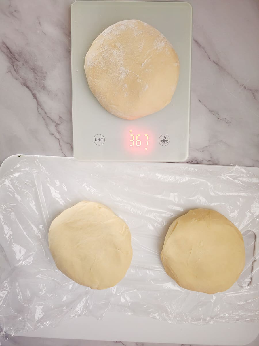 weighing dough into portions