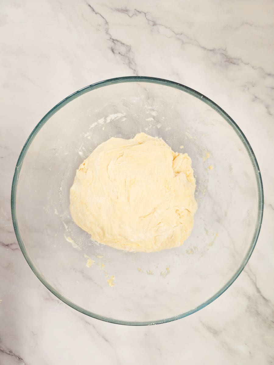 dough in a glass bowl 