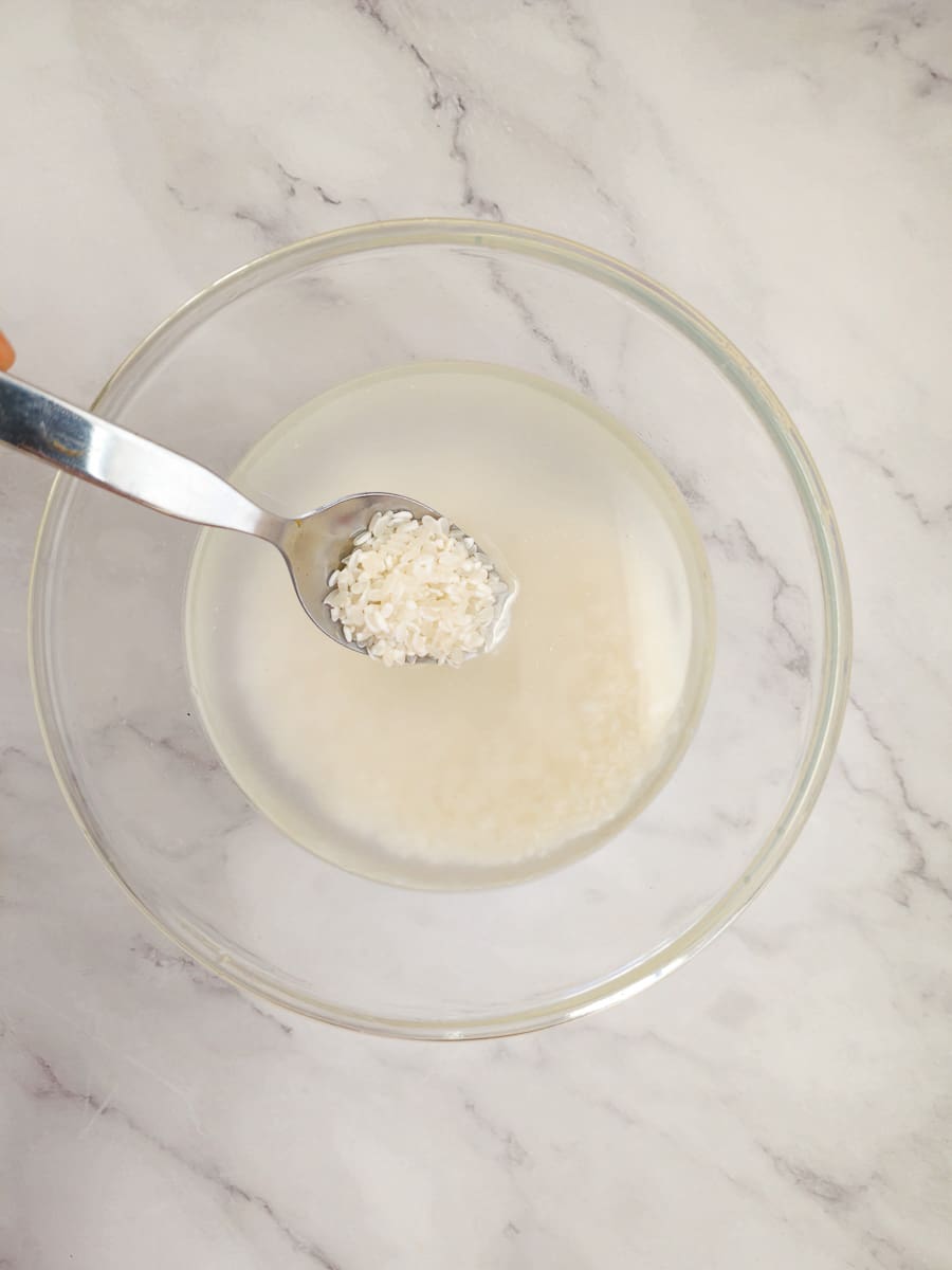 soaking rice in a bowl 