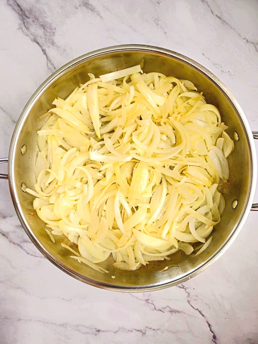 sauteed onions in frying pan