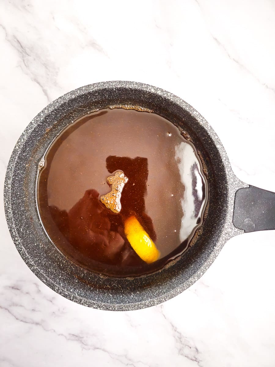 sugar syrup in saucepan 