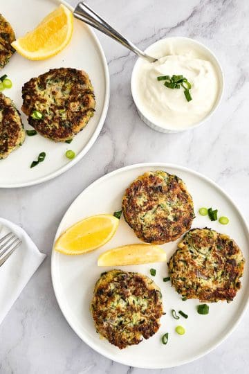 Greek Zucchini Fritters - Kolokithokeftedes on a plate