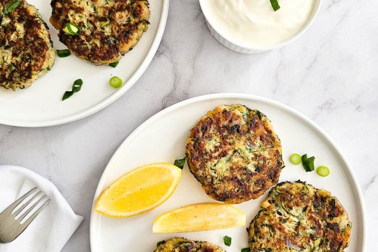 Greek Zucchini Fritters - Kolokithokeftedes on a plate