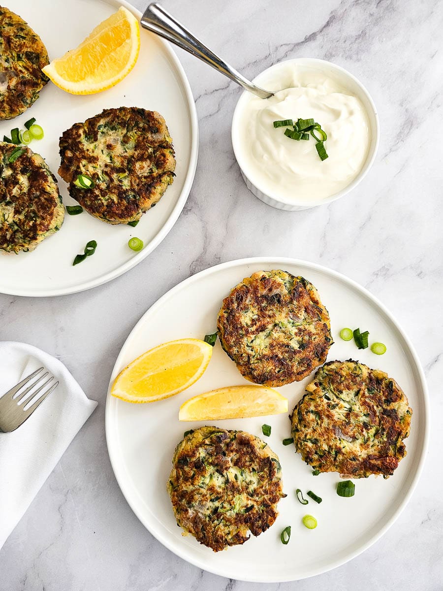 Greek Zucchini Fritters - Kolokithokeftedes on a plate