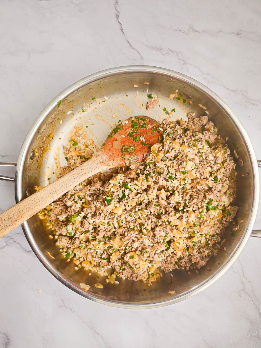 Lahanodolmades-Greek Stuffed Cabbage Rolls filling mixture