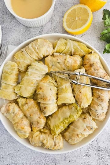 Lahanodolmades-Greek Stuffed Cabbage Rolls on plate