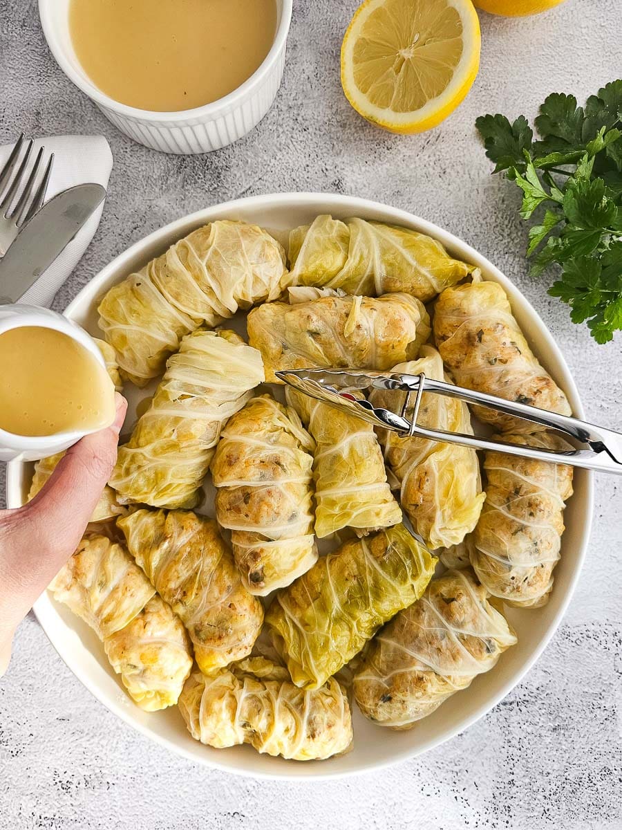 Lahanodolmades-Greek Stuffed Cabbage Rolls on plate