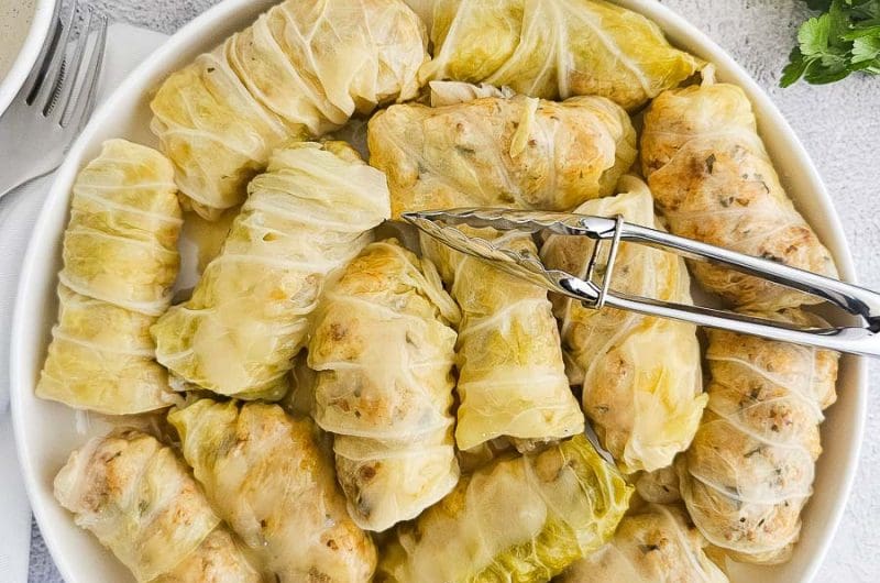 Greek Stuffed Cabbage Rolls (Lahanodolmades) with Lemon Sauce