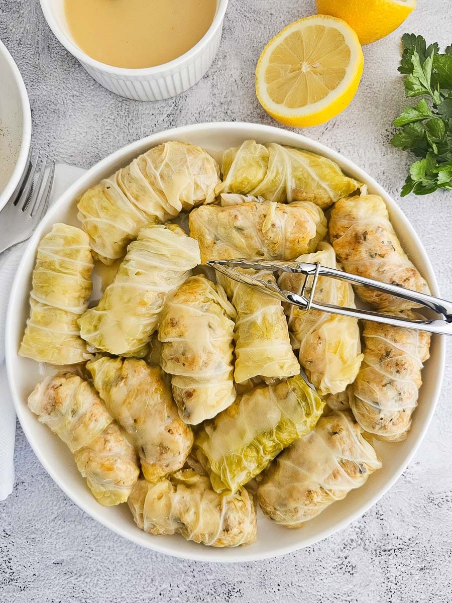 Lahanodolmades-Greek Stuffed Cabbage Rolls on plate