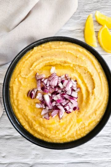 Fava- yellow split pea puree in a bowl