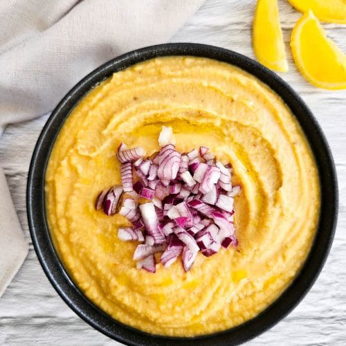 Fava- yellow split pea puree in a bowl