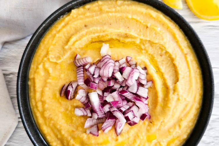 Fava- yellow split pea puree in a bowl