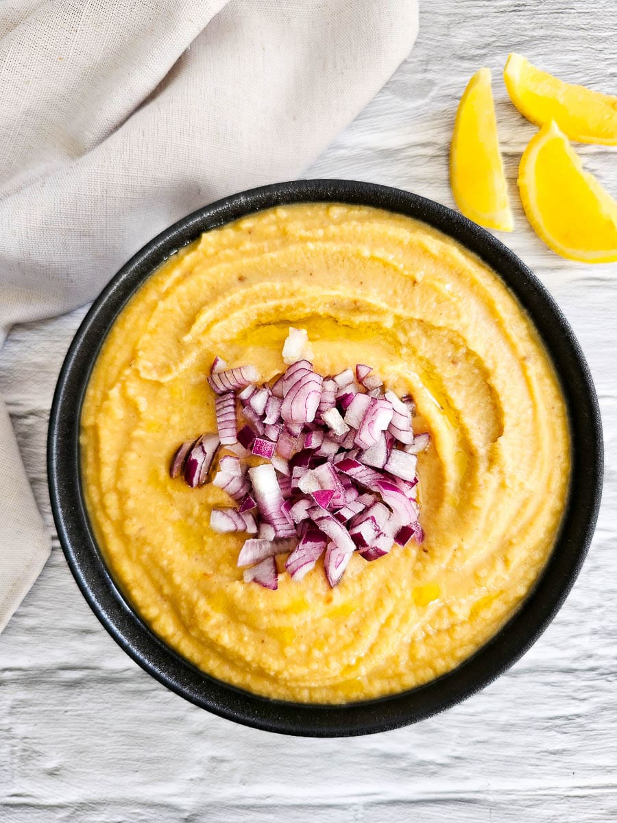 Fava- yellow split pea puree in a bowl