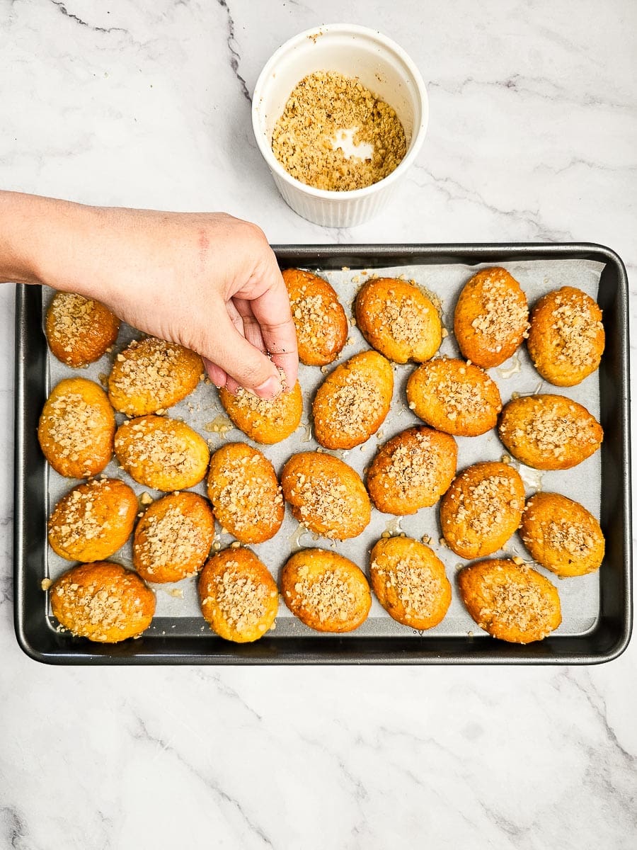 Melomakarona - Greek Honey Cookies on a baking tray