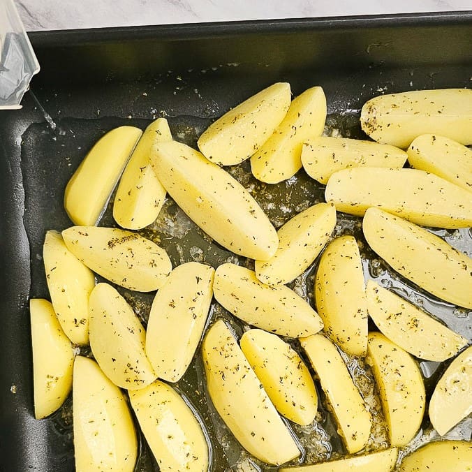 Greek Lemon Potatoes in baking dish