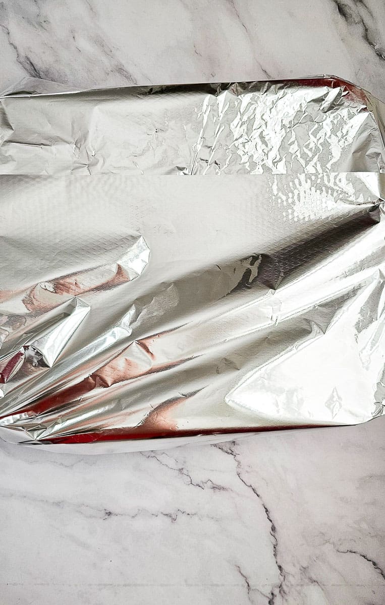 baking dish with foil