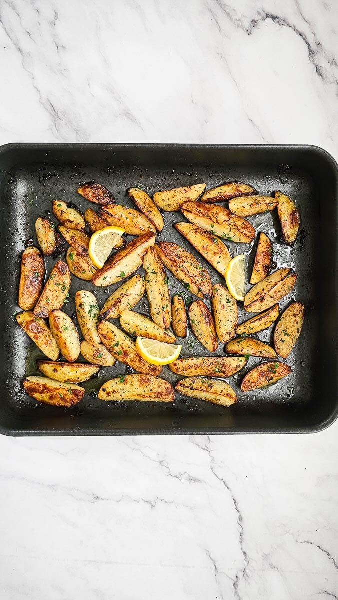 Greek Lemon Potatoes in baking dish