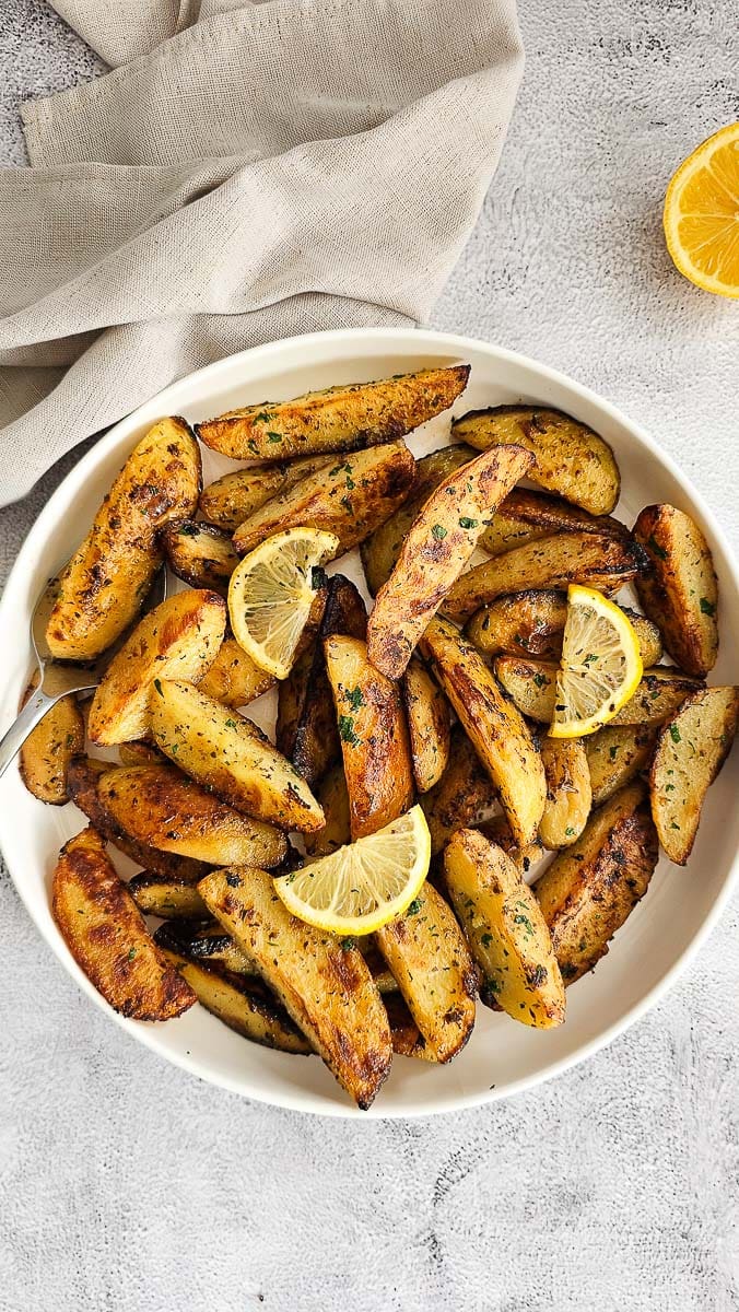 Greek Lemon Potatoes in a bowl