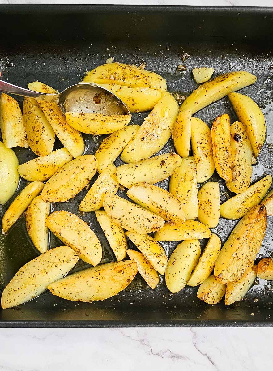 Greek Lemon Potatoes in baking dish