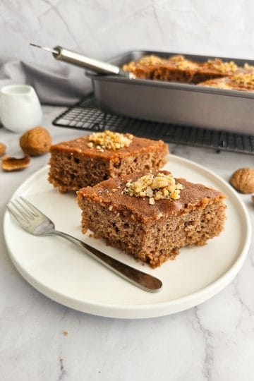 Karidopita - Greek Walnut Cake in baking tray