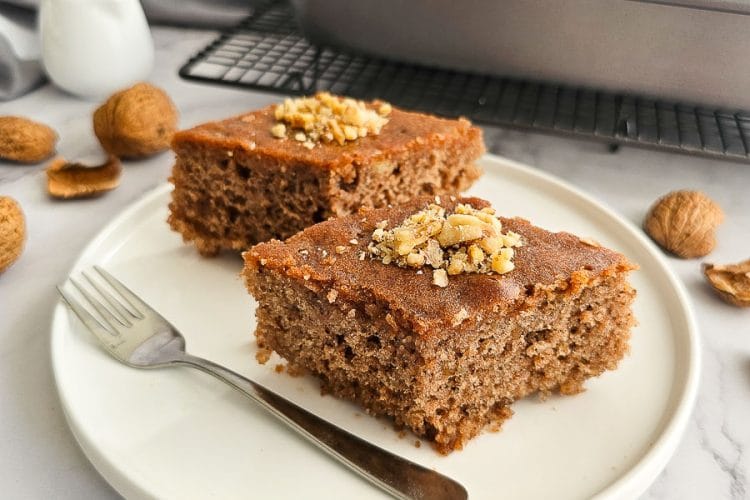 Karidopita - Greek Walnut Cake in baking tray
