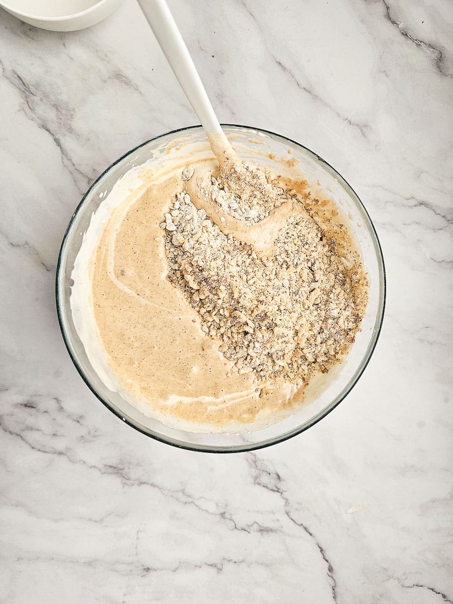 Mixing ingredients for Karidopita - Greek Walnut Cake