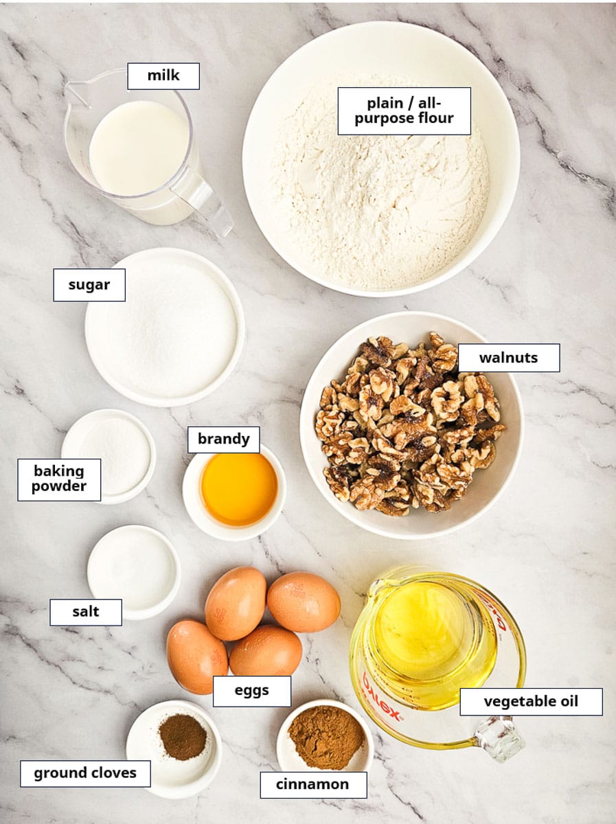 Karidopita - Greek Walnut Cake ingredients