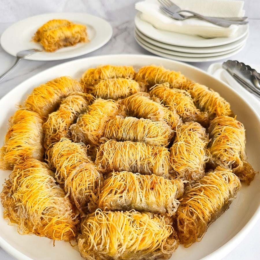 Kataifi-Greek-String-Pastry-nut-rolls-on-plate