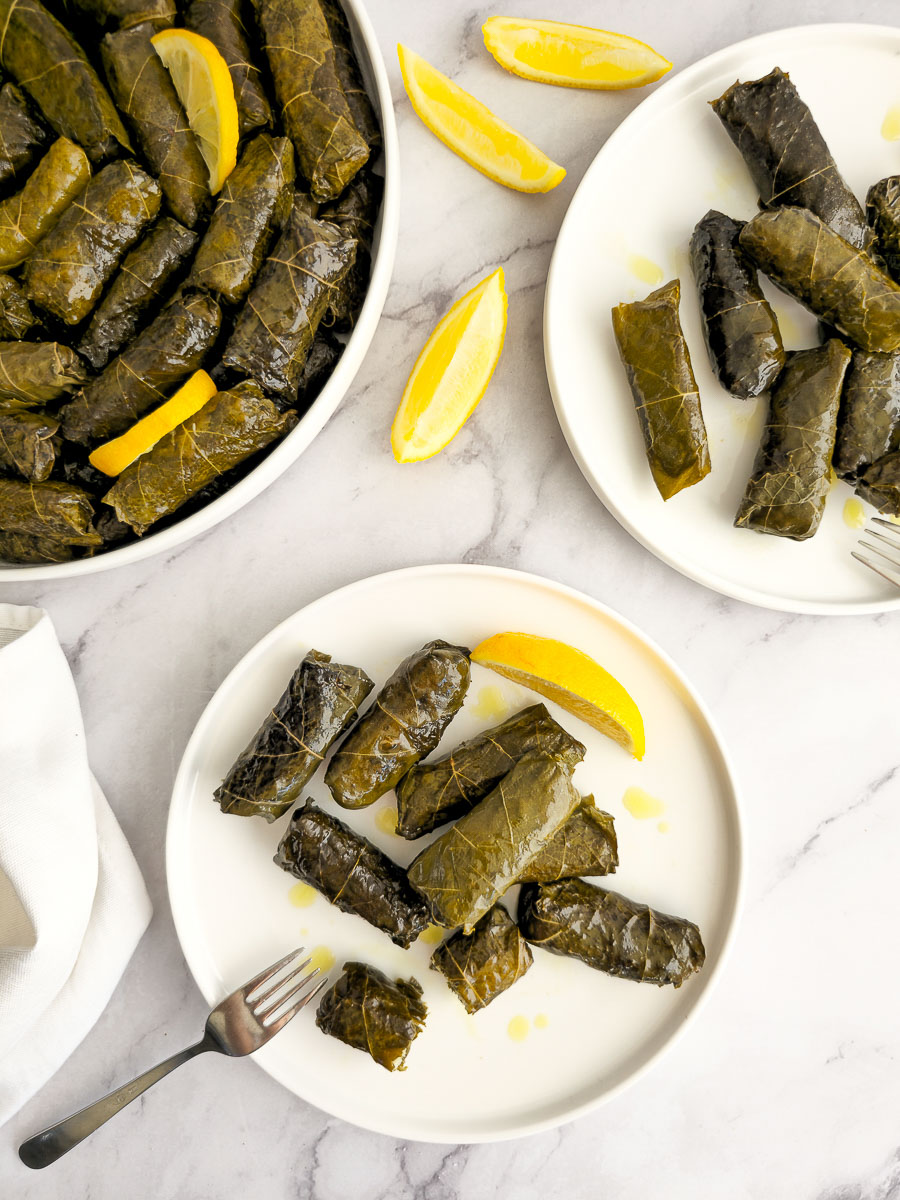 Stuffed vine leaves (Dolmades Yialantzi) on a plate