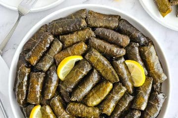 Stuffed vine leaves (Dolmades Yialantzi) on a plate