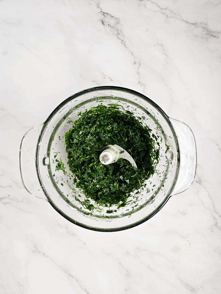 herbs in food processor