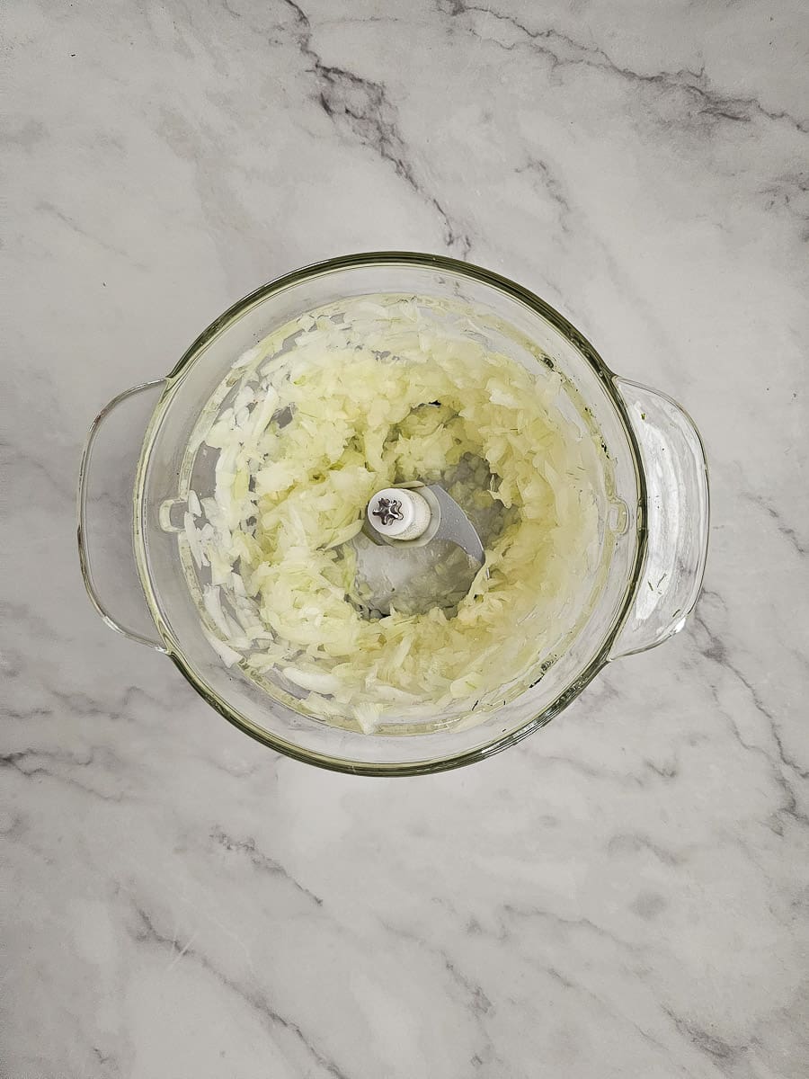 chopping onions in food processor