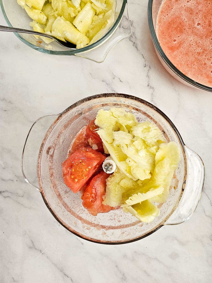 processing tomatoes and zucchini in food processor