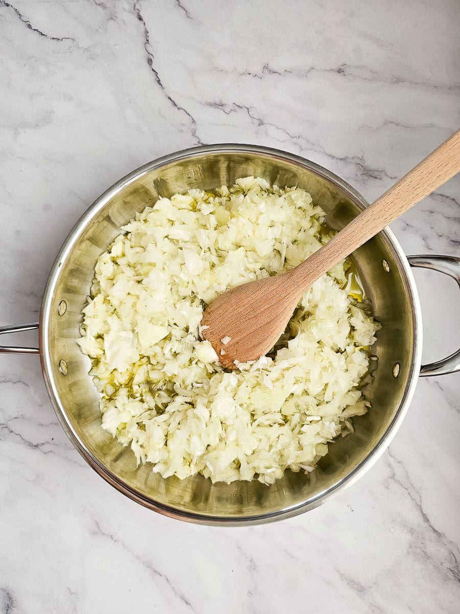 saute onions in frying pan