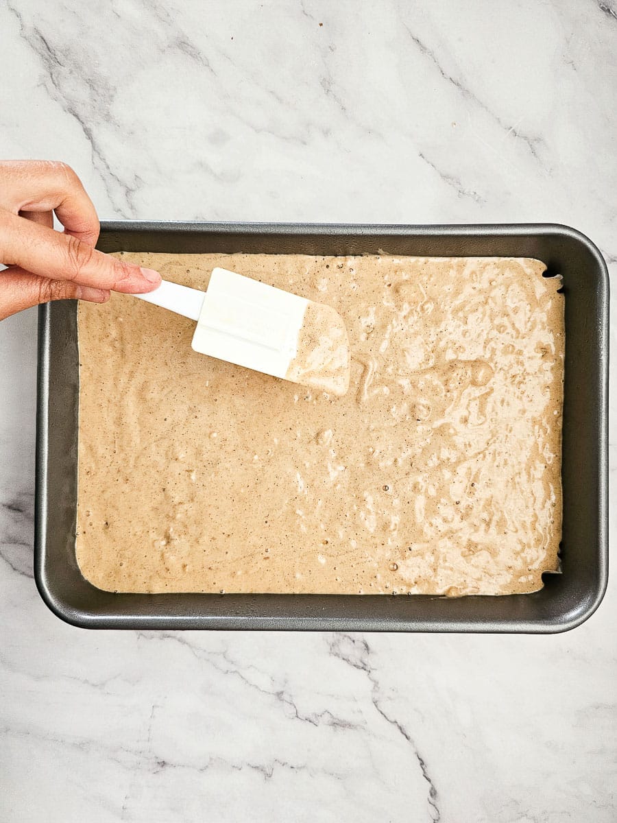 Karidopita - Greek Walnut Cake in baking tray before baked