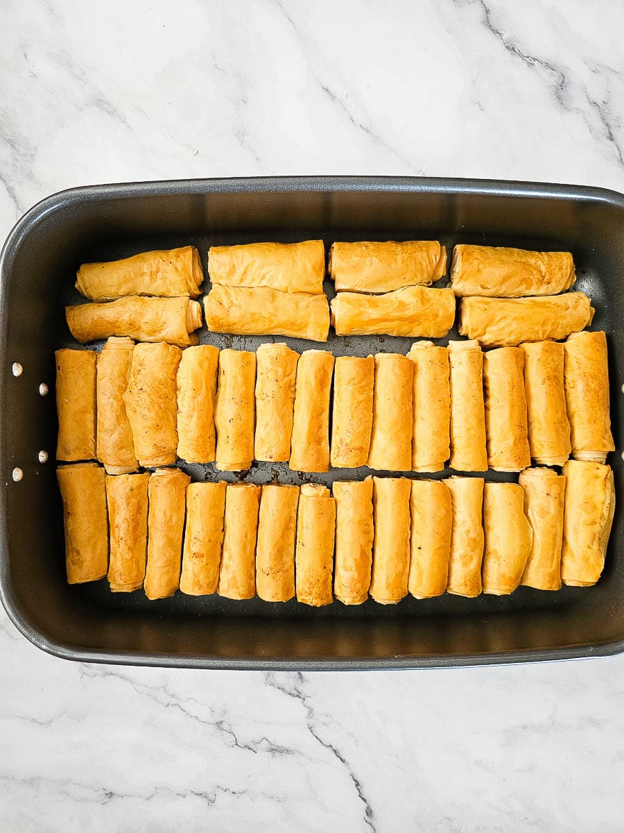 Baklava Rolls - Saragli in baking dish