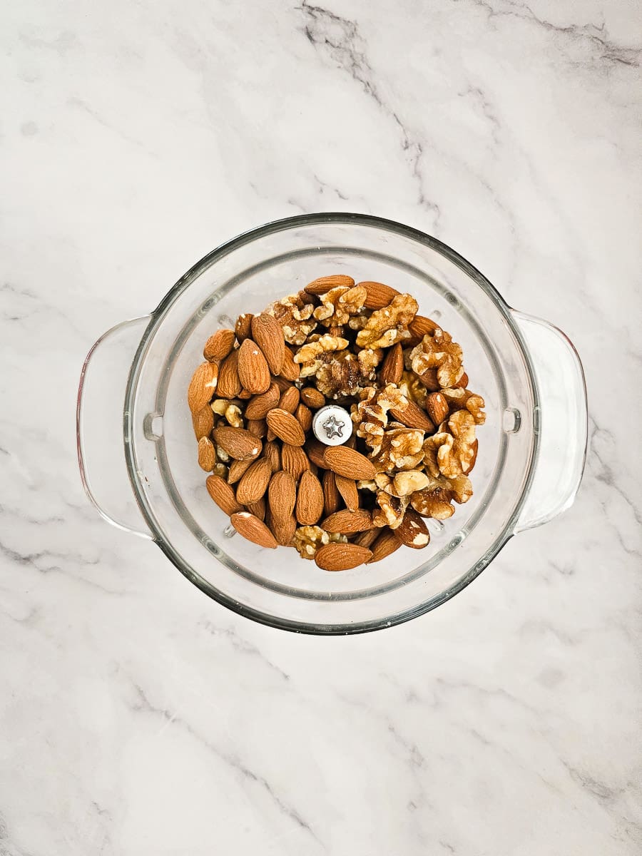 almonds and walnuts in a food processor